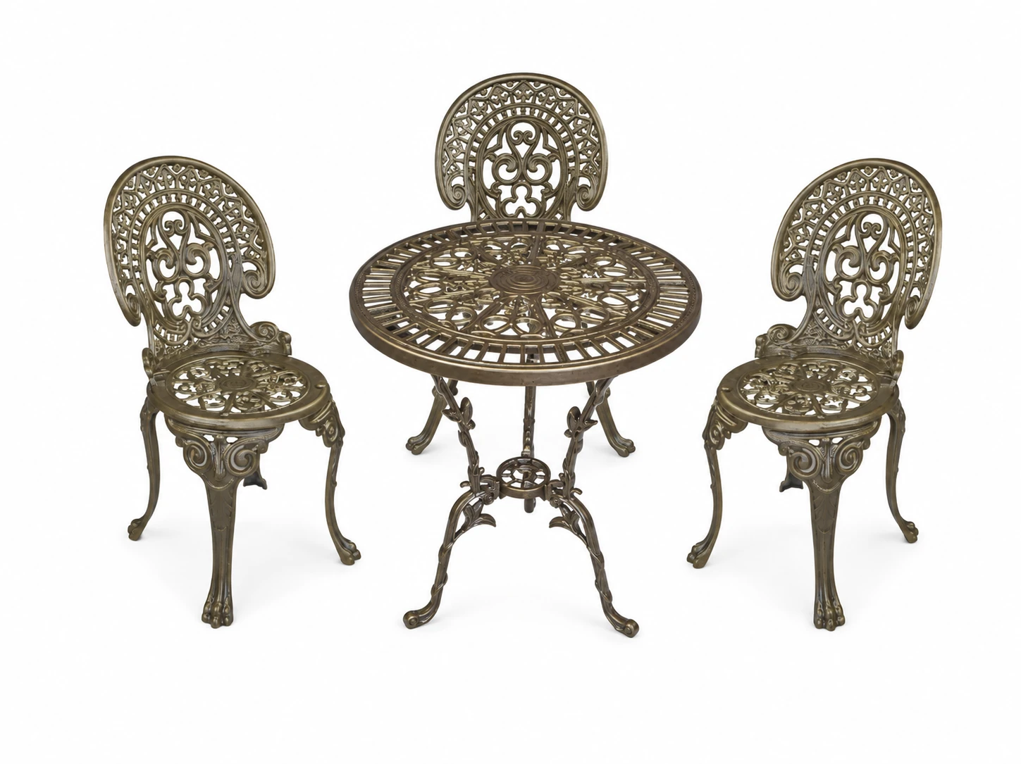 Farbansicht: Romantic-Set: 1 Tisch und 3 Stühle – Antikgold