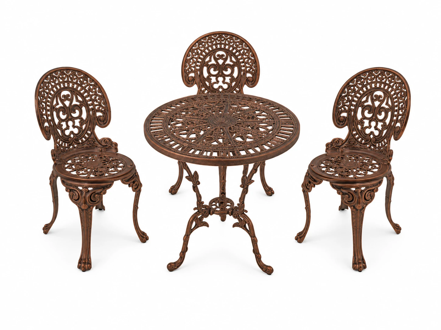 Farbansicht: Romantic-Set: 1 Tisch und 3 Stühle – Antikkupfer