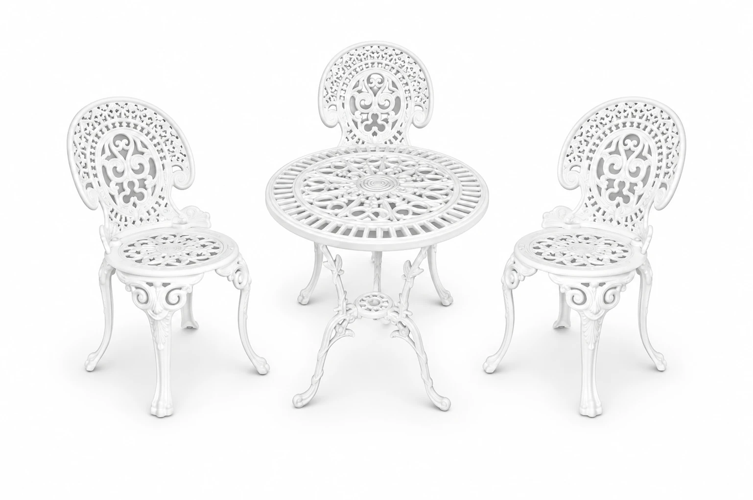 Farbansicht: Romantic-Set: 1 Tisch und 3 Stühle – Weiß
