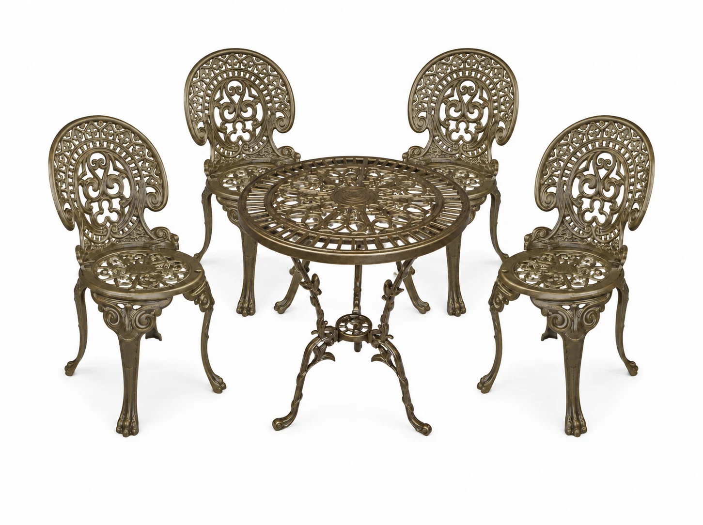 Farbansicht: Romantic-Set: 1 Tisch und 4 Stühle – Antikgold