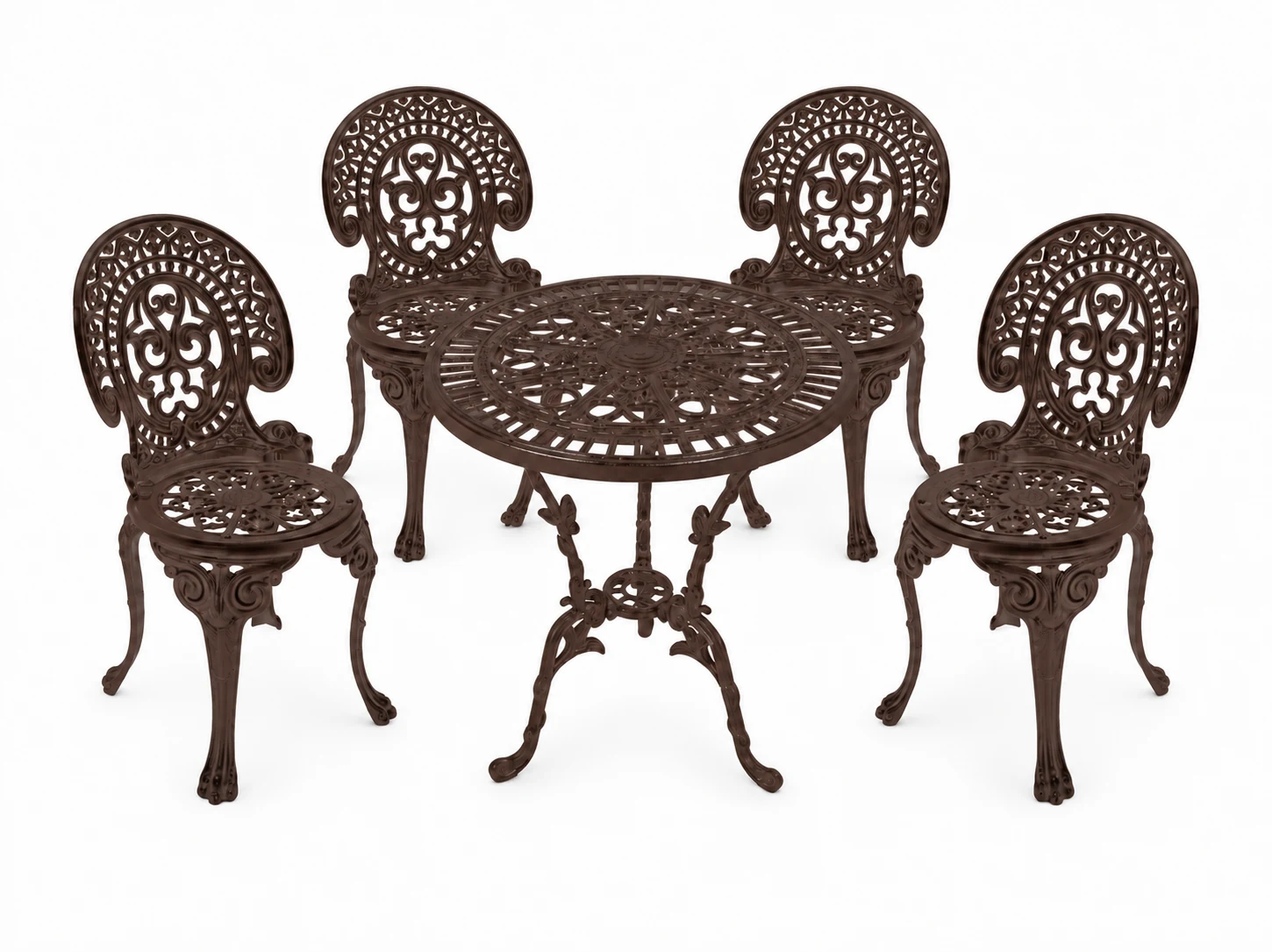 Farbansicht: Romantic-Set: 1 Tisch und 4 Stühle – Braun
