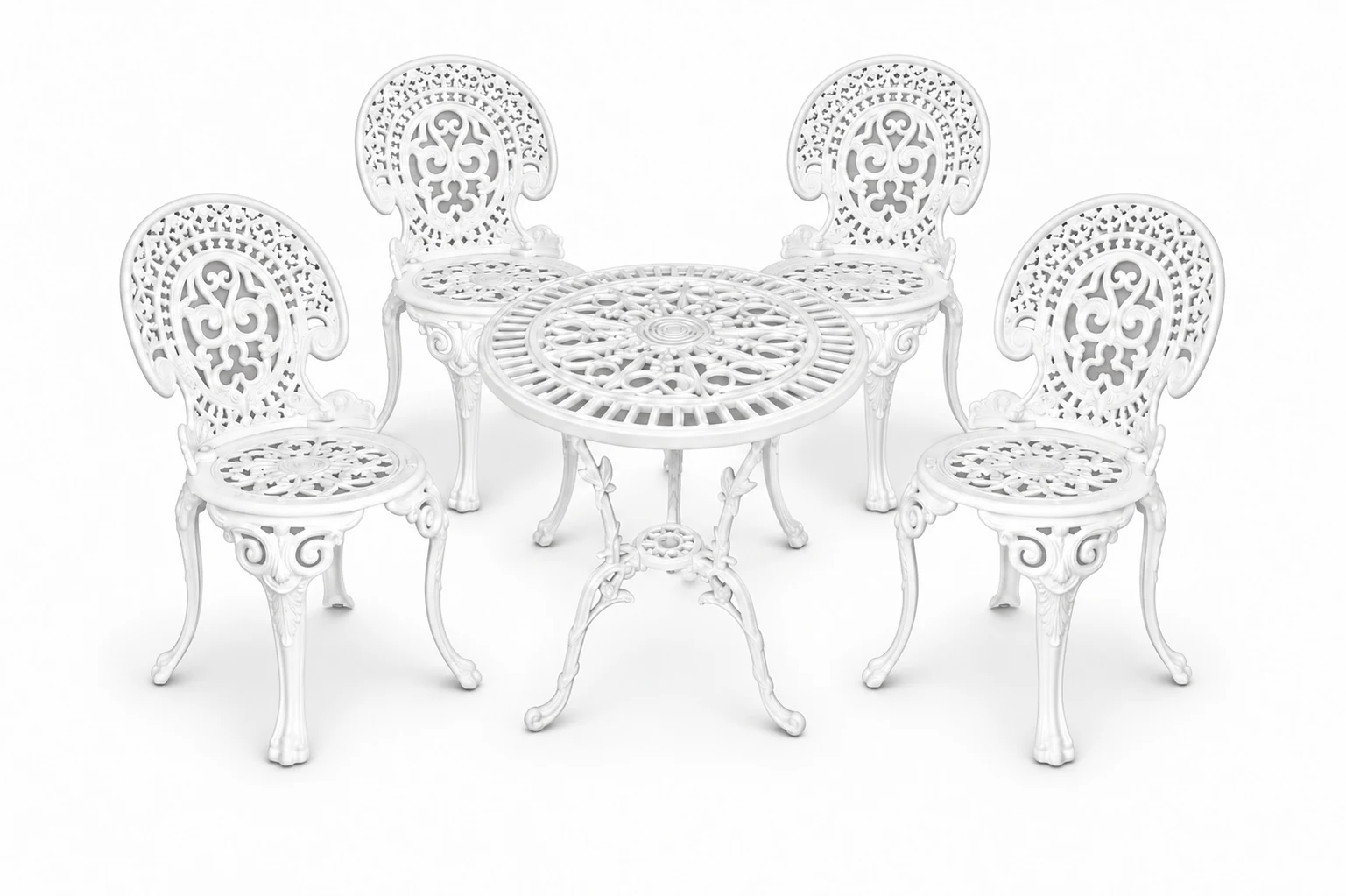 Farbansicht: Romantic-Set: 1 Tisch und 4 Stühle – Weiß