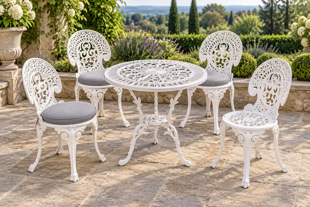 Beispielansicht: Gusseisen-Gartenmöbel-Set Romantic Ø 56,5 cm mit 4 Stühlen