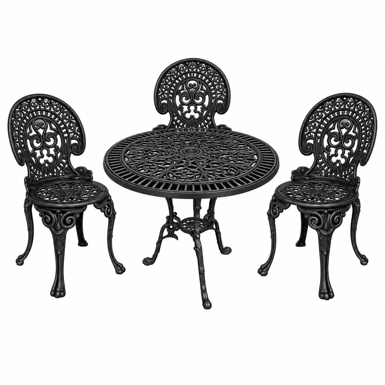 Gusseisen-Gartenmöbel-Set Romantic Ø 75 cm mit 3 Stühlen