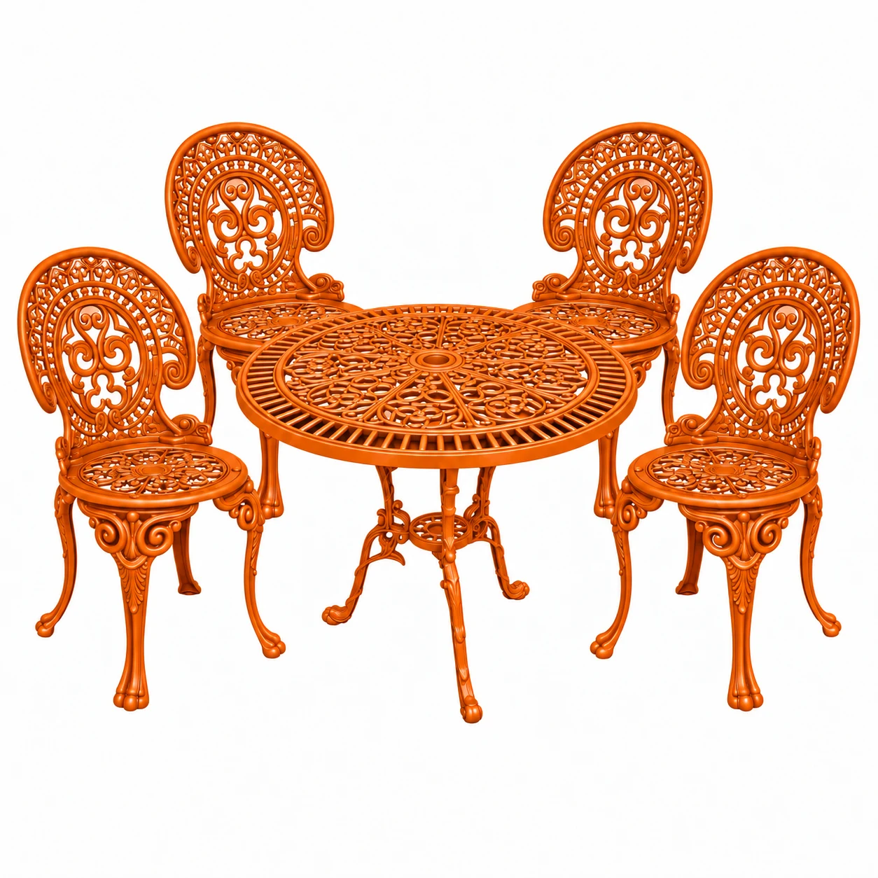 Farbansicht: Romantic Ø75cm mit genau vier Stühlen – Orange