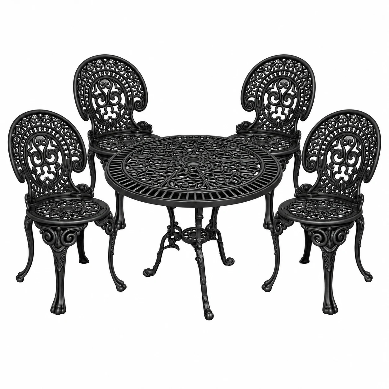 Gusseisen-Gartenmöbel-Set Romantic Ø 75 cm mit 4 Stühlen